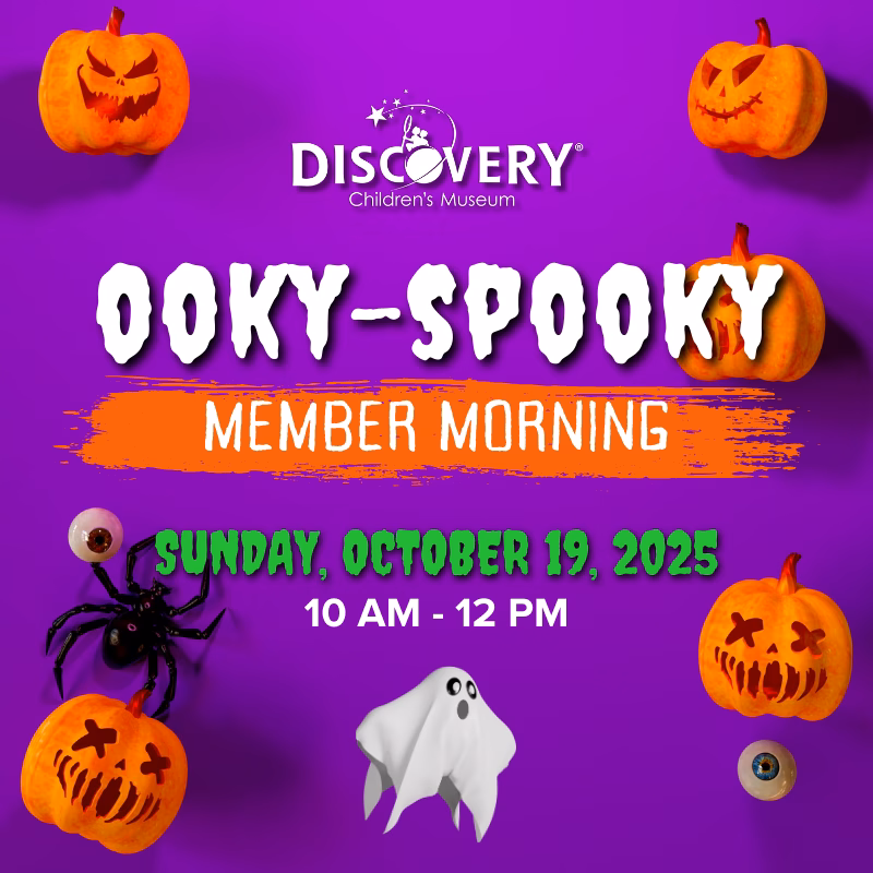 Ooky-Spooky Member Morning at DISCOVERY Children’s Museum on Sunday, October 19, 2025, with Halloween-themed activities.